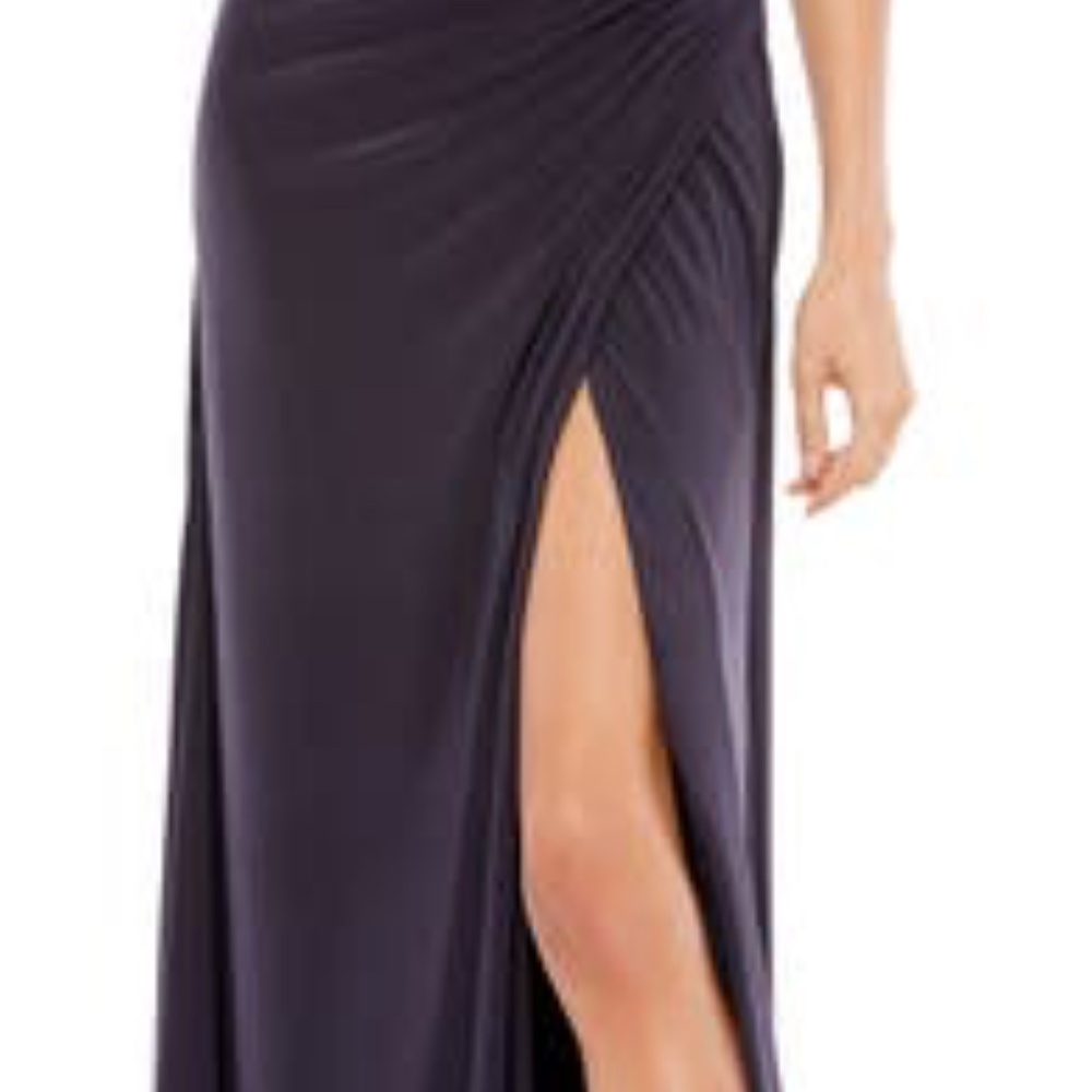 IEENA FOR MAC DUGGAL Ruched One-Shoulder Trumpet Gown Size 8 Color Charcoal - Picture 9 of 13
